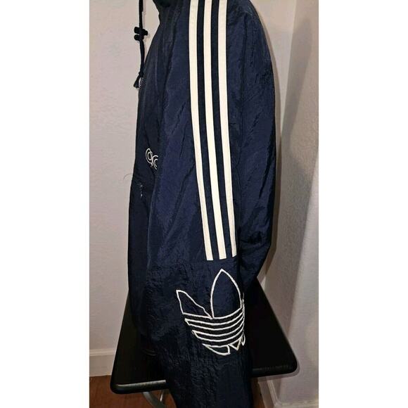 Vintage Adidas Jacket Mens L Blue Trefoil Logo Striped Full Zip Hooded Insulated - Picture 4 of 13